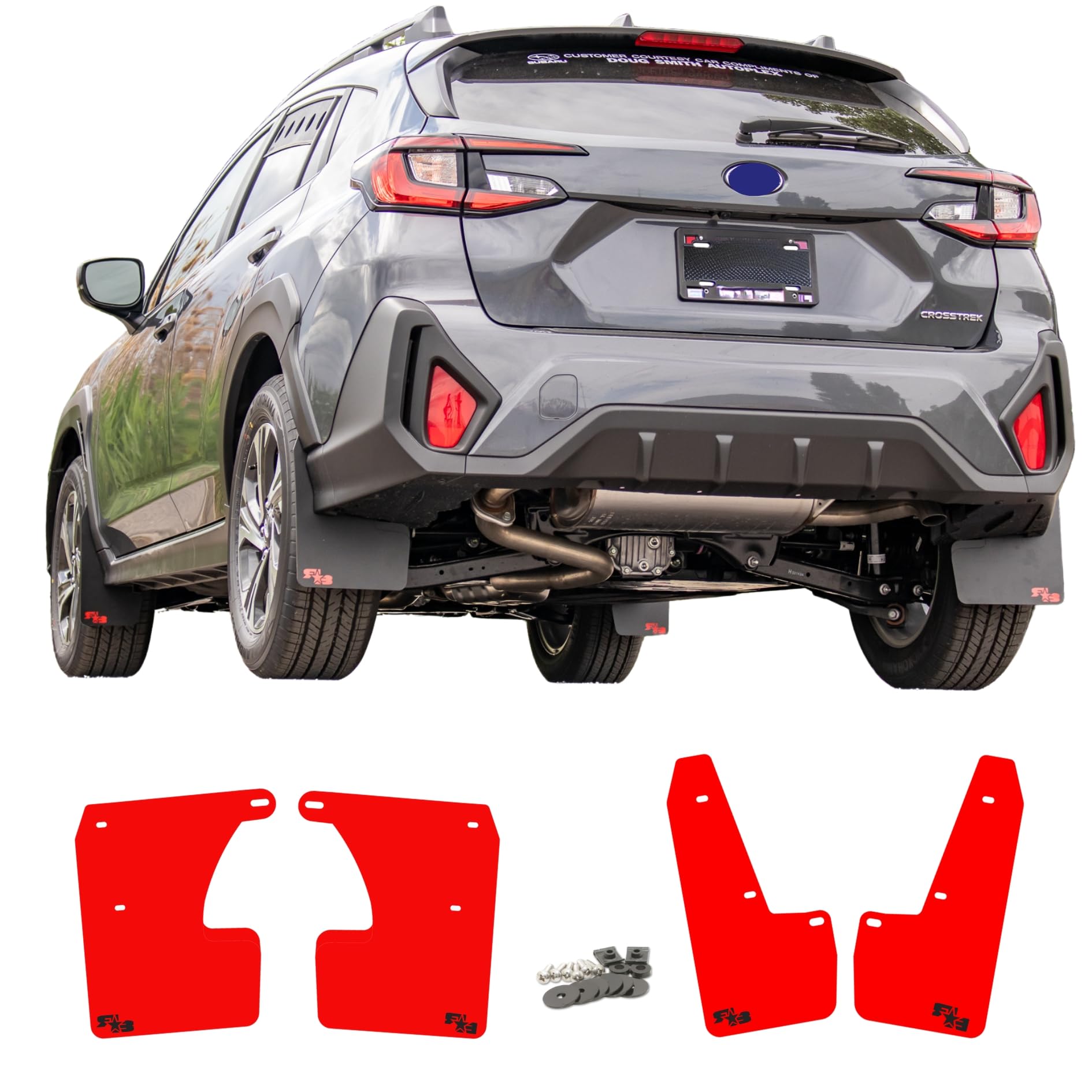 RokBlokz Rally Mud Flaps Compatible with 2024+ Subaru Crosstrek (NOT Wilderness) - Custom Cut and Fit Mud Guards - Includes Mounting Hardware (Red