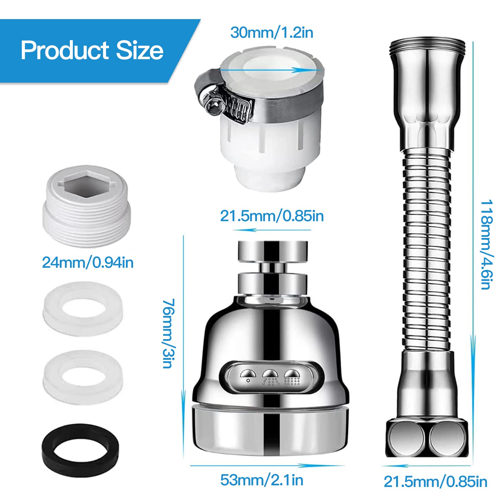 360° Swivel Kitchen Tap Extension, 3 Modes Aerator Kitchen Tap, Faucet