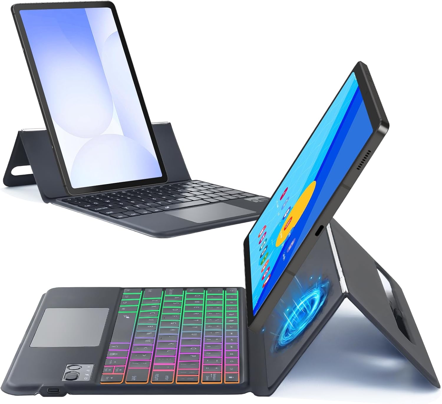 Trackpad Keyboard Folio Case for Samsung Galaxy Tab S10 Lite/S10 FE/S9 FE 5G 10.9 inch/S7/S8/S9 11.0", Slim Magnetic Case with Rainbow Backlit TouchPad Keyboard Type-C Charging Black