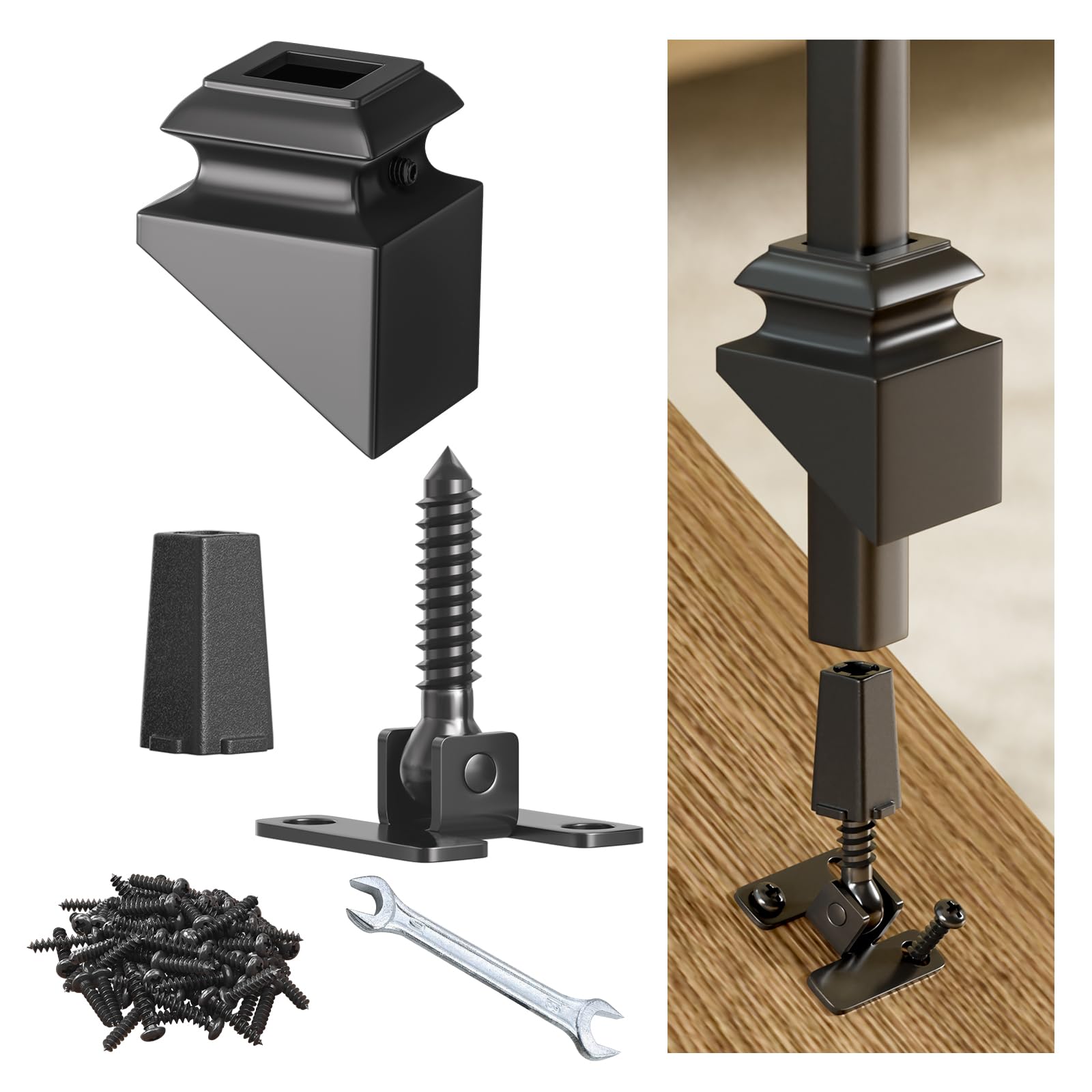Photo 1 of 20P Adjustable Height and Angle Stainless Steel Connectors with Angled Shoes for Easy Installation of 1/2" Deck Stair Hollow Metal Balusters