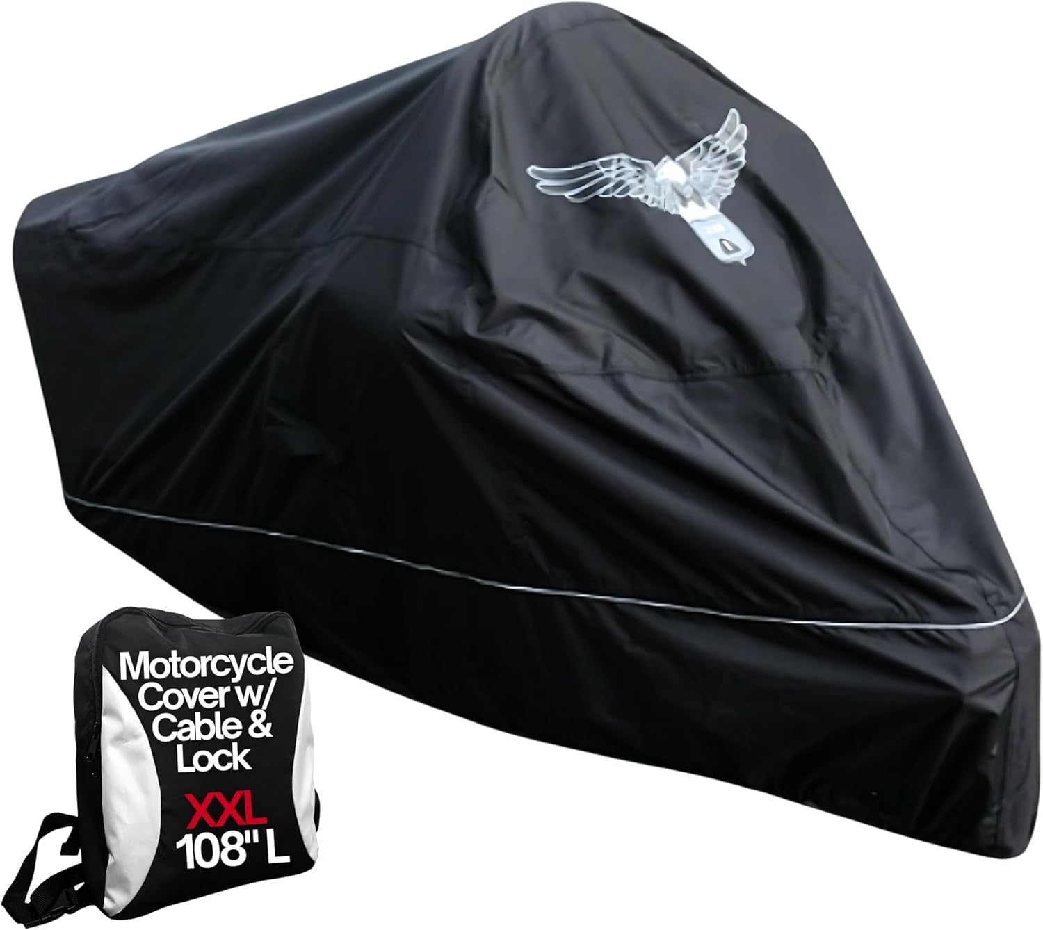 Formosa Covers Motorcycle Cover Premium Heavy Duty All Weather Protection, Fits up to 108" Length Large Cruiser, Tourer, Chopper. Includes Cable & Lock - Eagle Logo