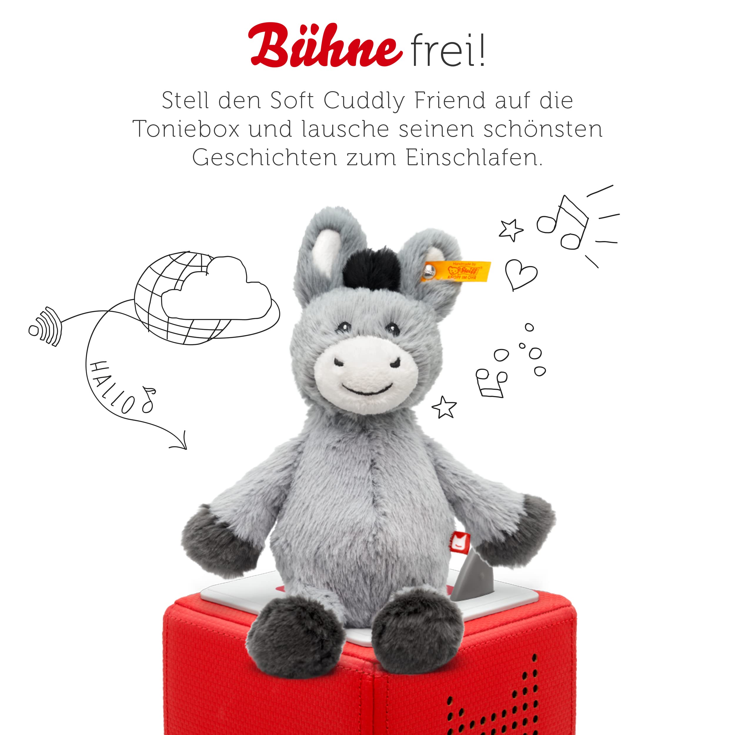 tonies Hörfiguren für Toniebox, Steiff Soft Cuddly Friends mit Hörspiel – Dinkie Esel, Gute Nacht Geschichten für Kinder ab 3 Jahren