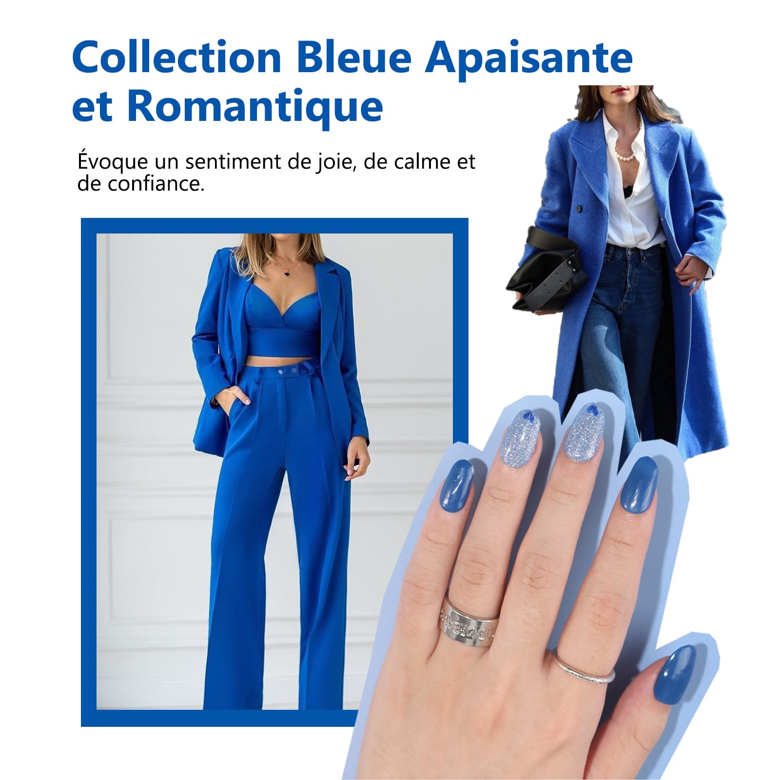 Aokitec Kit de poudre de trempage pour ongles – Poudre à ongles bleue et scintillante avec liquide de trempage pour ongles, kit d'ongles en acrylique pour nail art, facile à transporter et à utiliser