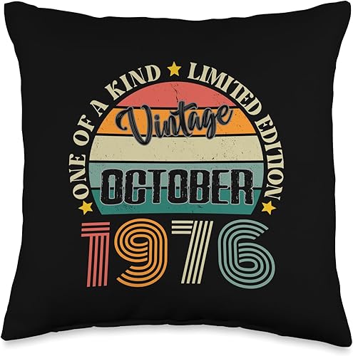 48 Year Old Vintage October 1976 48th Birthday Retro Throw Pillow, 16x16, Multicolor