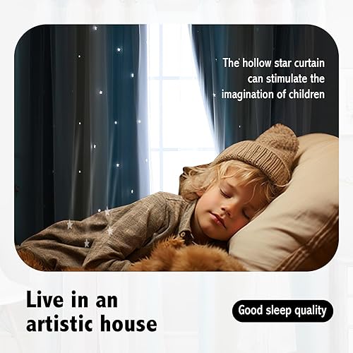Miniatura 3 de Anytime Cortinas con recortes de estrellas para habitación de niñas, cortinas negras para ventanas (azul, 1 panel, 52 pulgadas de ancho x 63