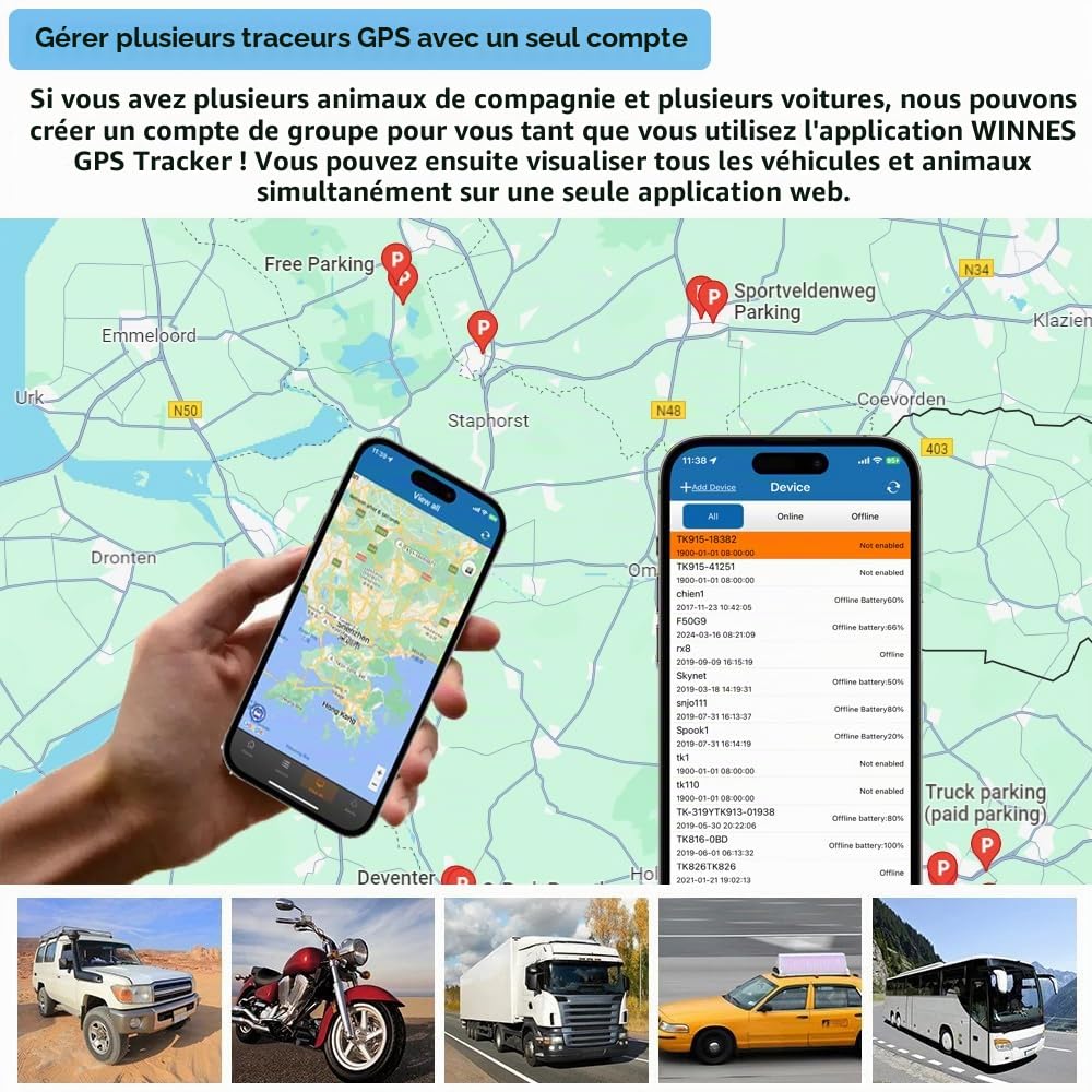 Traceur GPS de Voiture Espion écoute à Distance TK905B Localisateur GPS Antivol de Voiture Dispositif de Suivi en Temps Réel des Bus pour la Gestion de Flotte Étanche et Longue Veille 10000mAh