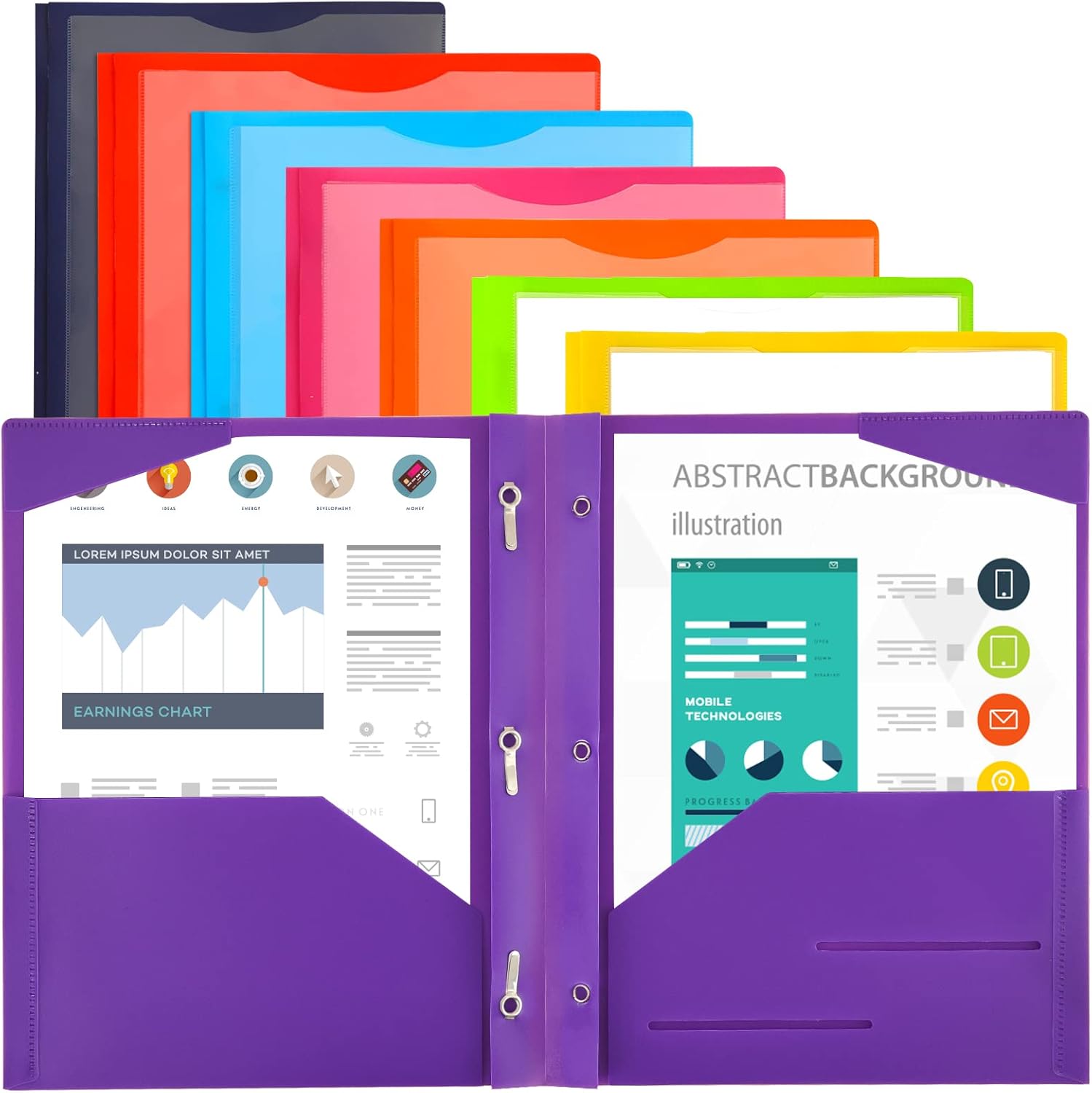 EOOUT 8 Pack Plastic File Folders with Clear Front Pocket, Plastic