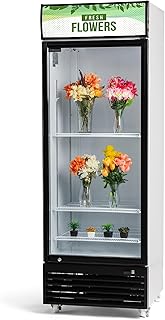 Procool 1-Door Floral Cooler - 19.4 Cubic Ft, 27.6” Wide, Energy Efficient Flower Fridge With Glass Door, Illuminated Sign, White Interior & LED Lighting - White Flower Refrigerator