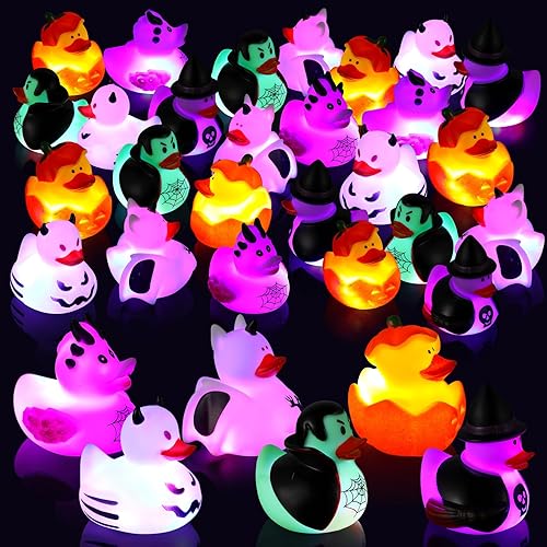 Patos de goma de Halloween de 2 pulgadas, patos de goma que brillan en la oscuridad, juguetes de baño, regalos temáticos de Halloween, surtido de