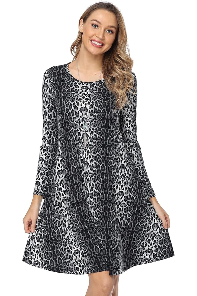 VISHOP Women's Casual Long Sleeve T-Shirt Dress Knee Length