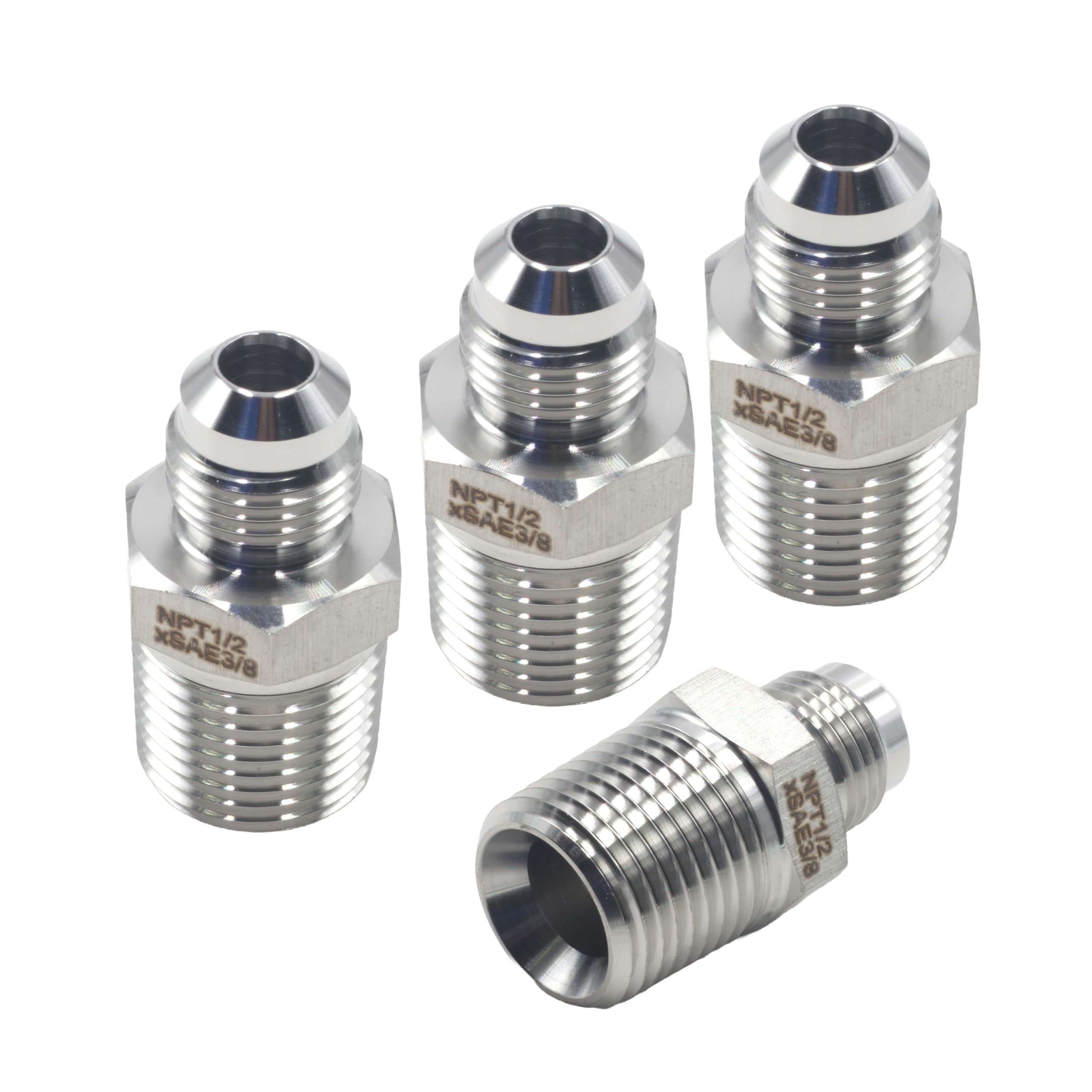HFS(R)4PCS, 1/2" NPT Male to 3/8" SAE Male Flare Tubing Adapter Hose Connector Pipe Fittings 304 Stainless Steel