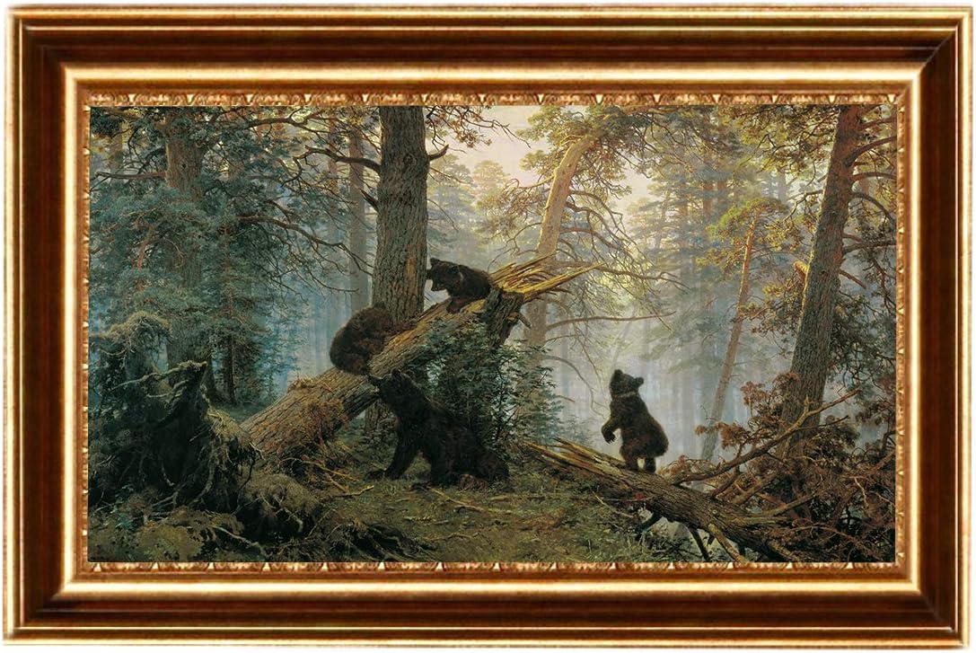 Eliteart-Morning Black Bears 松の森 Ivan Shishkin作 油絵複製 ジクレー ウォールアート