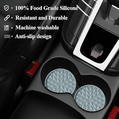 Miniatura 5 de Posavasos de silicona para automóvil (paquete de 4) alfombrillas universales antideslizantes de 2.75 pulgadas, accesorios integrados para el