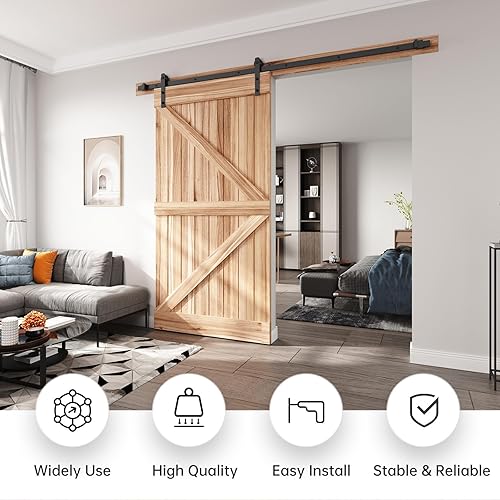 Miniatura 2 de EaseLife Kit de riel de herrajes para puerta corrediza de granero de 8 pies, polea recta, se desliza suavemente silenciosamente, fácil de instalar