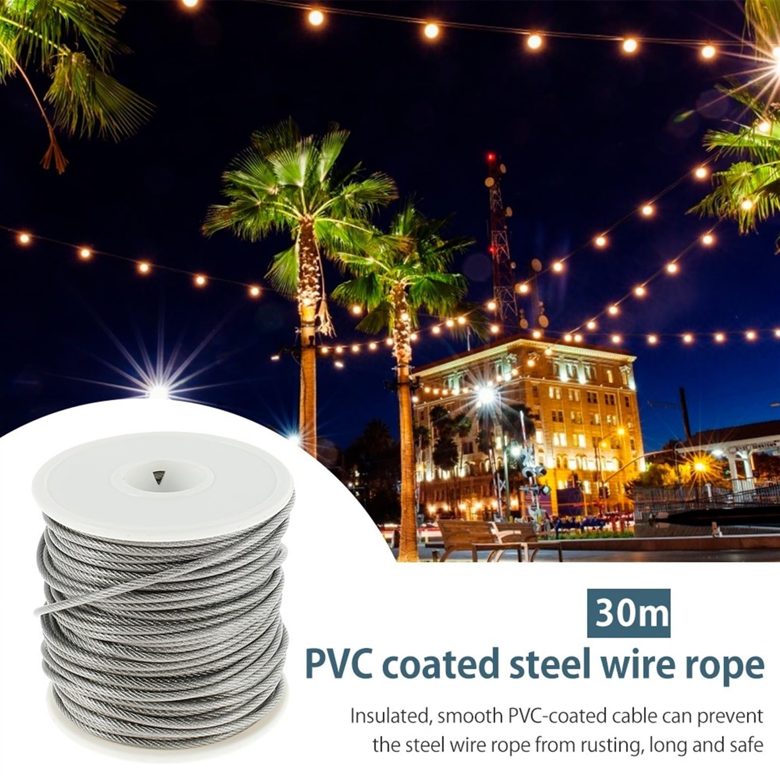 Cable Acero,Cuerda de alambre Cuerda de alambre Flexible recubierta de PVC de acero de 30/15 metros, cuerda de alambre suave, tienda colgante de acero inoxidable transparente, cuerda Uso apto para ten