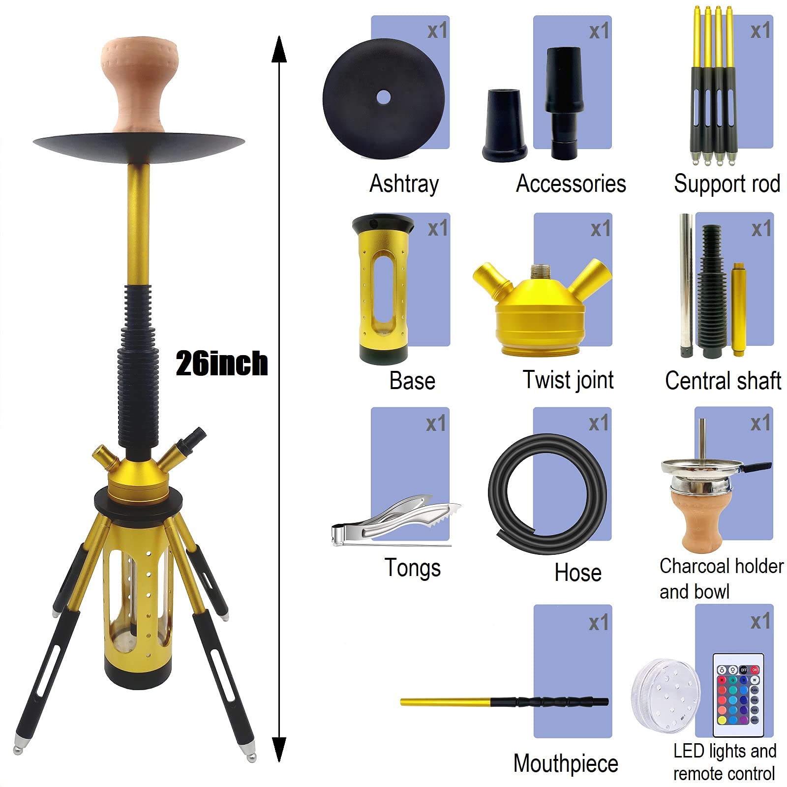 DITOSH Hookah Set Complete Modern Rocket Shape Shisha Kit with LED