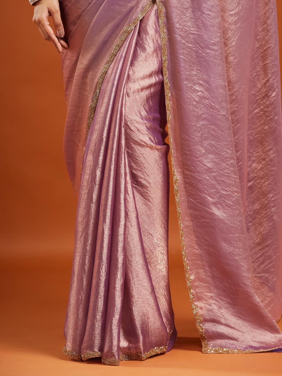 LOROFY Women's Chiffon Two Tone Saree (With Blouse) (Wine) - Image 5 thumbnail