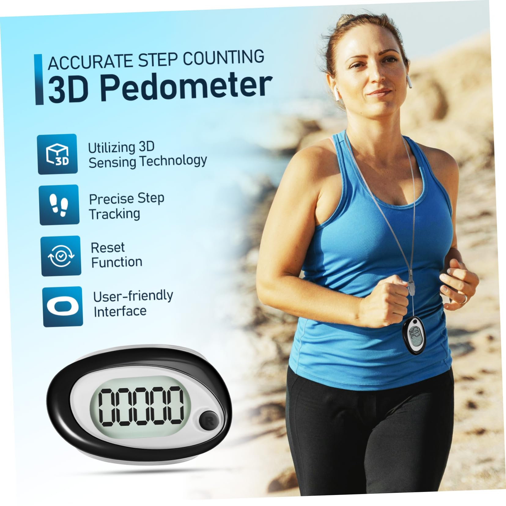 Sosoport Pedometer Clip Portable Step Counter for Walking Accurate Step Tracking Lightweight Compact Wearable Design with Lanyard for Fitness Goals