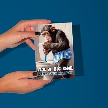 LimaLima Funny 60th Birthday Card for Men – It’s a Big One Toilet Plunger Monkey Gag Card – Rude Cheeky Humour for Husband, Dad, Brother or Friend