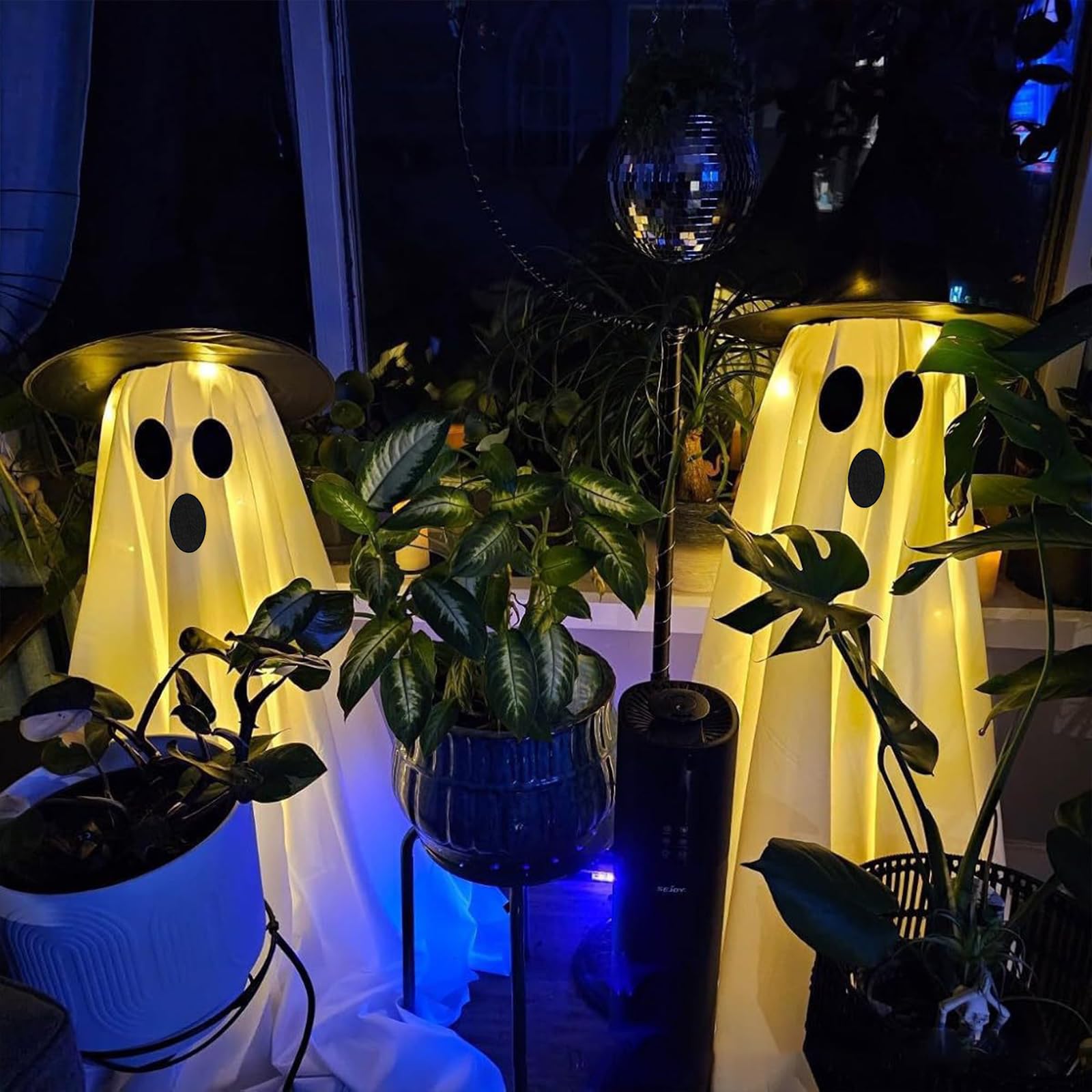 2PCS Sparkling Spooky Ghost Halloween Decorations, Large Standing Outdoor Light up Ghost Decor with Remote for Home, Yard, Porch