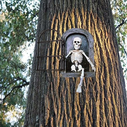 Miniatura 2 de Esqueleto de Halloween, la puerta, árbol, abrazador, estatua de jardín, cráneo, resina, falta de manos y piernas, escultura de cara de árbol,