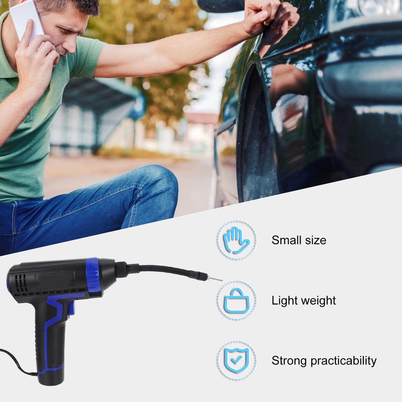 Tofficu Inflador Portátil Compresor de Aire 12.6v para Neumáticos de Coche Carga Rápida, Escala Visible, Material de Metal y Plástico para Uso en Auto y Hogar