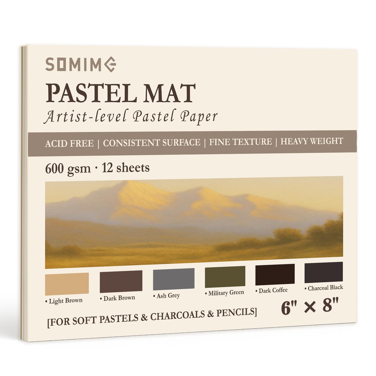 Somime 6x8 Sanded Pastel Paper Pad, 600gsm 12 Sheets of 6 Assorted Colors | Heavyweight A…