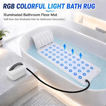 Home Surfing Massage Bath Mat,6 Gear Adjustment,Non-Slip Full-Body Waterproof Hot Tub Spa Mat for Bath with Heater, Motorized Air Pump, and Remote Control (B)
