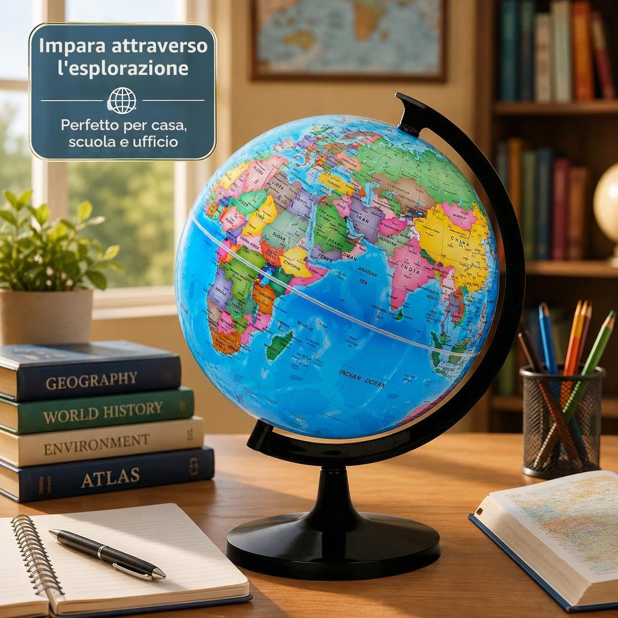 EXERZ 30 cm mappamondo mappa politica English mappamondo scuola e | Large educativo auto Assembled casa e scuola mappamondo geografia Lover Ideale ogni giorno