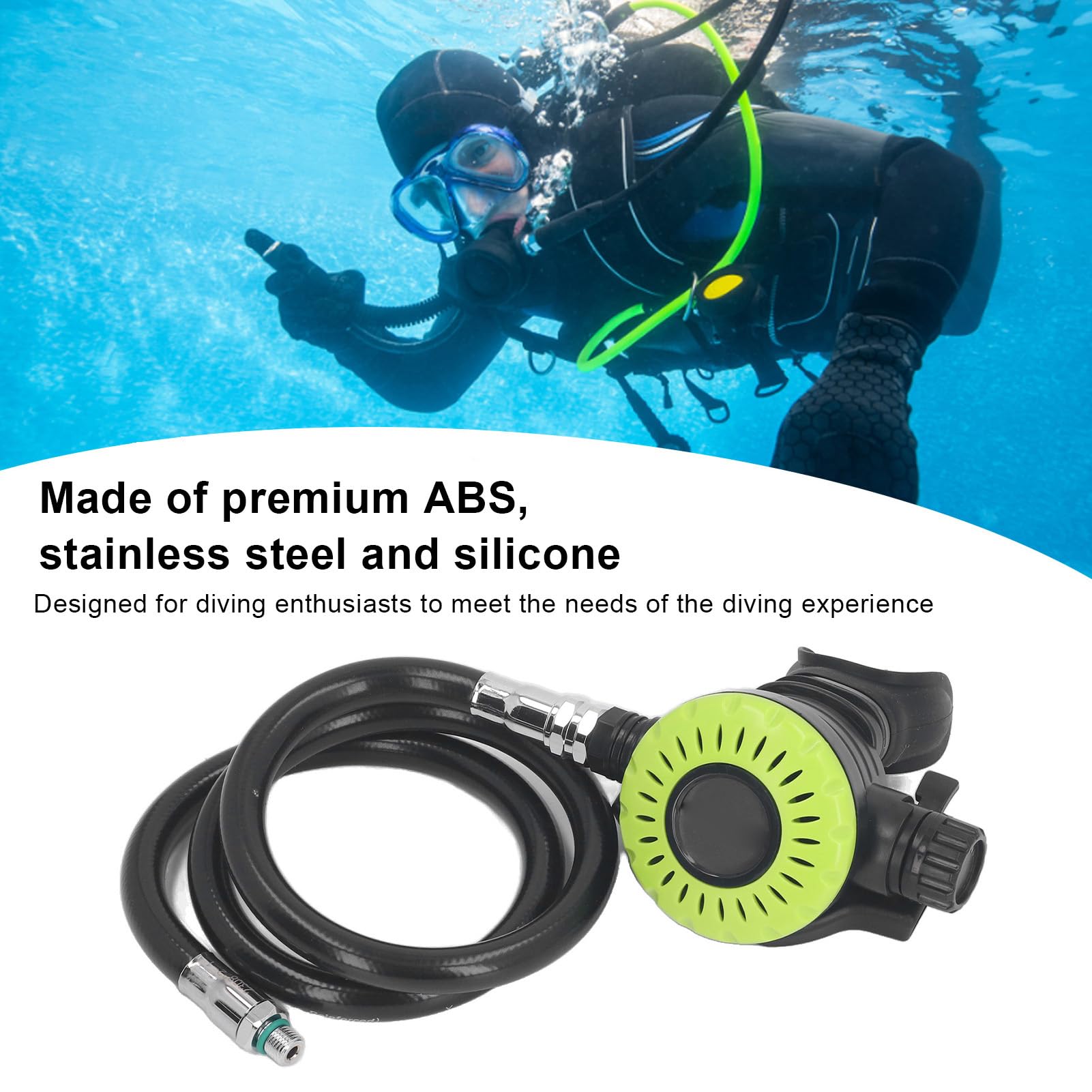 cardyven Diving Breathing Regulator, Scuba Breathing Secondary Valve with Medium Pressure Tube Adjustable Diving Equipment for Snorkeling Underwater Rescue Diving Supplies (Green)