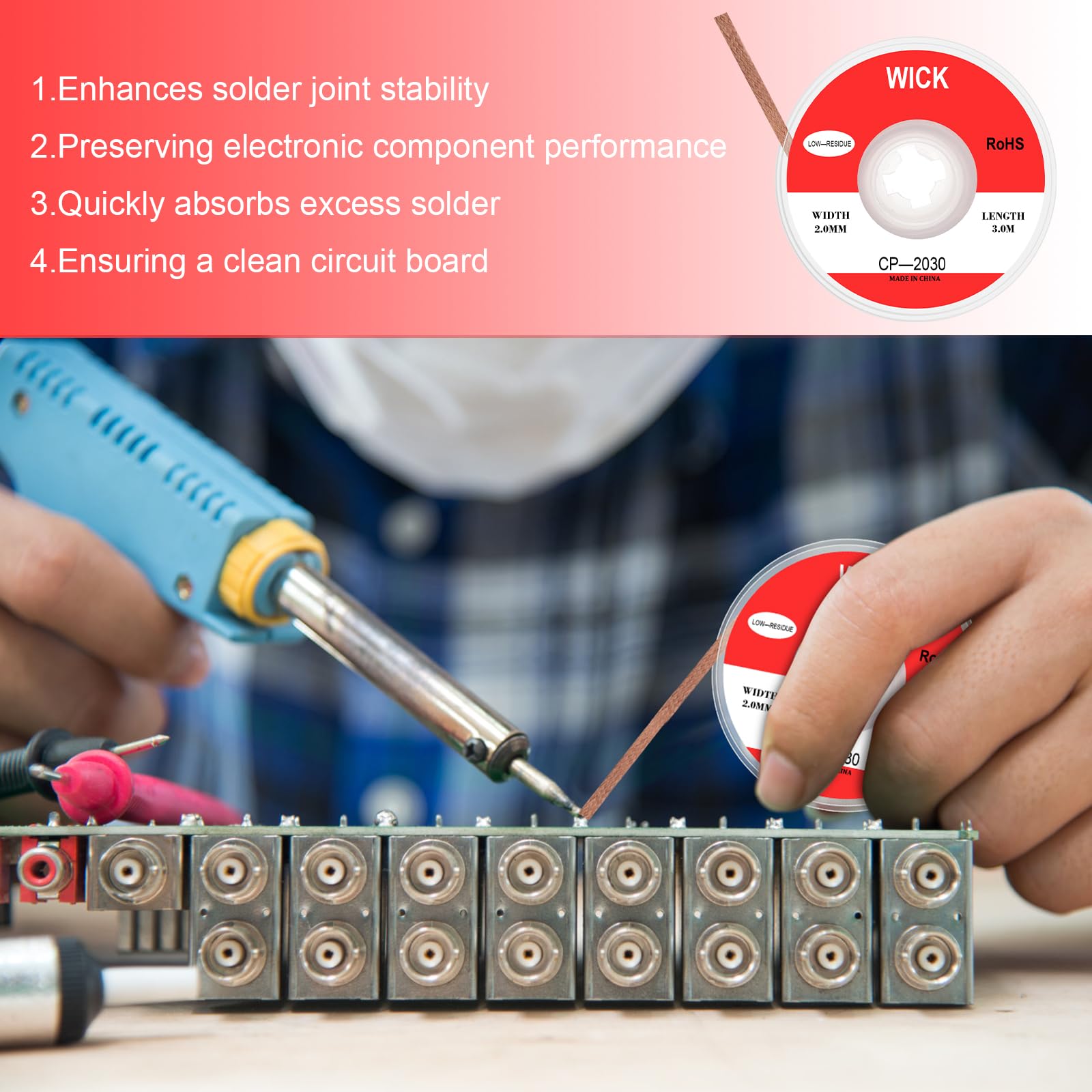 Set di 4 pezzi di saldatura dissaldante in rame, filo dissaldante No-Clean 2 mm 2,5 mm 3 mm 3,5 mm rimozione dello stagno di saldatura per smontare componenti elettrici