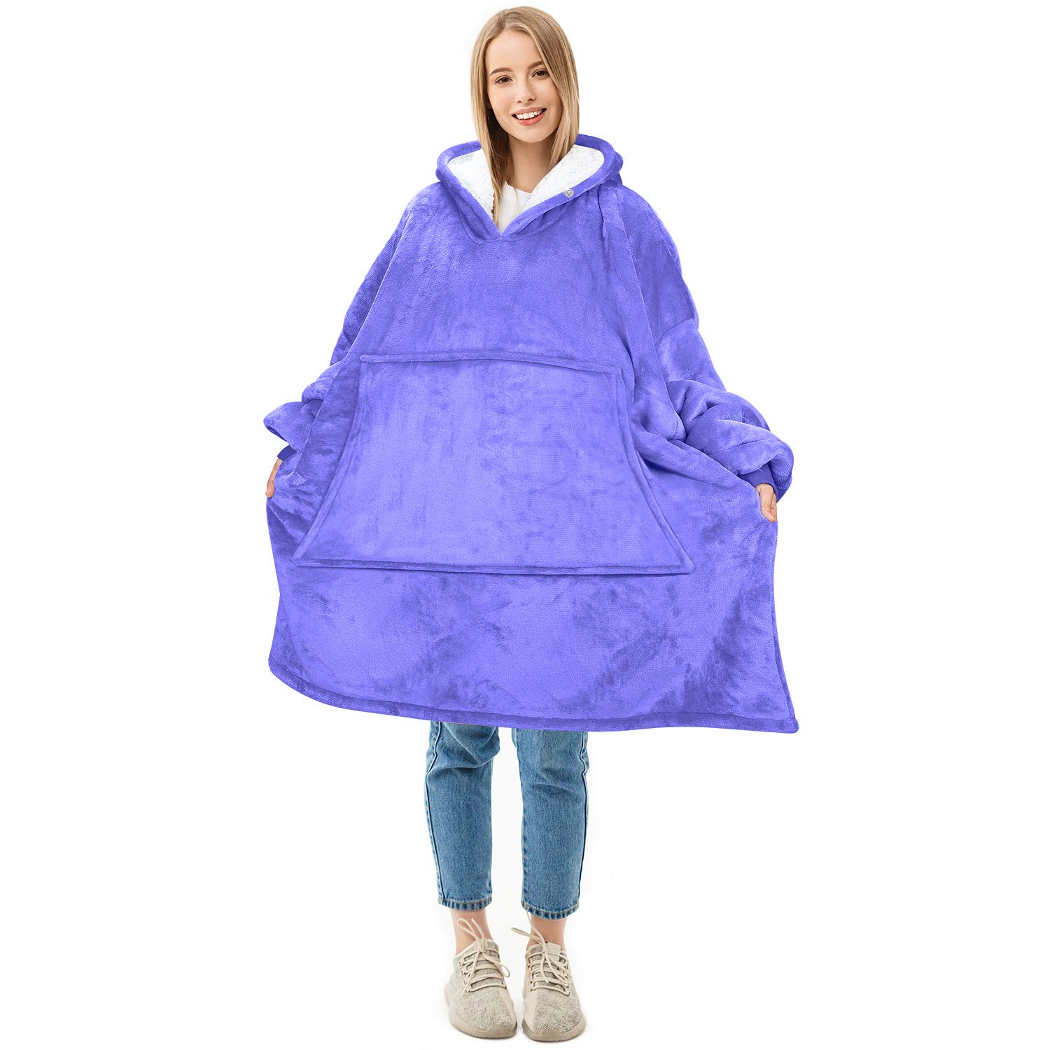 SolarisOversized Wearable Blanket Hoodie with Large Pocket, Warm Super Soft Cozy Sherpa Sweatshirt Hoodie for Women Men, Best Gift for Your Loves, Purple