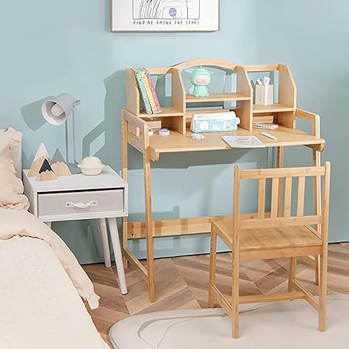 Miniatura 2 de UNICOO - Juego de escritorio y silla de bambú ajustable en altura para niños, escritorio para niños, mesa de estudio y juego de sillas (Naturaleza