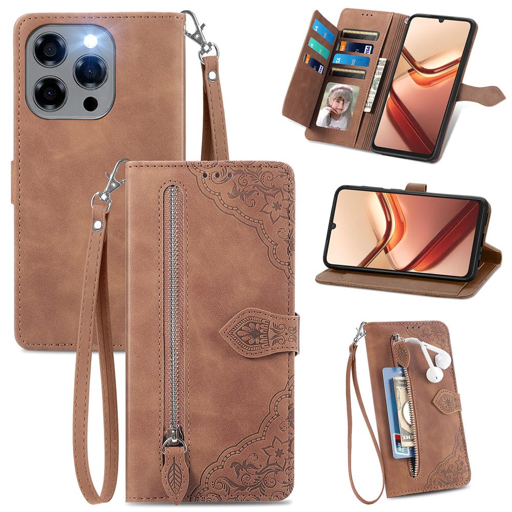 Custodia per Samsung Galaxy F06 5G/M06, con cerniera, portafoglio, custodia flip in Finto cuoio con tasche per carte, supporto e passante per mano Viola