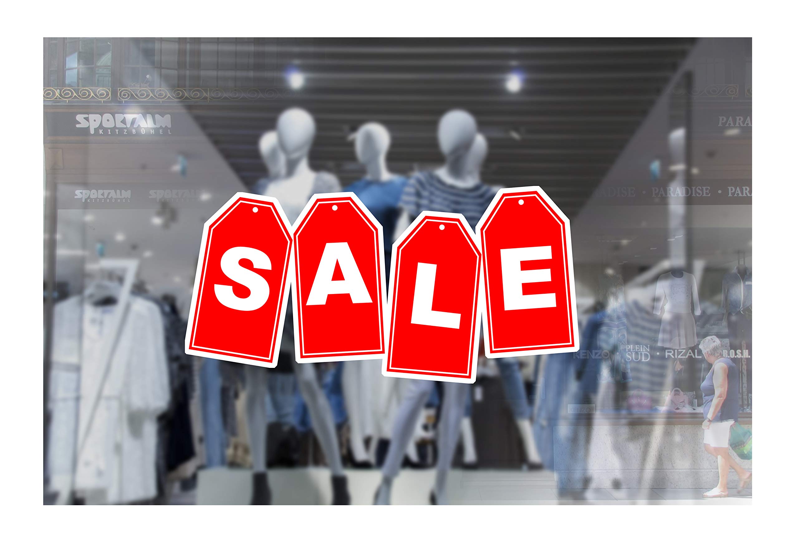 2 x wall window display sale sticker - sale tags bunting banner - red vinyl cut out - self adhesive weather proof vinyl sticker label