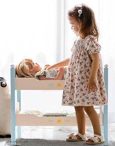 Miniatura 8 de ROBUD Cuna para Muñeca Bebé, Camas de Madera para Muñecas de 20 Pulgadas, Literas Azules para Muñeca Bebé con Tul, Cama para Muñeca American Girl