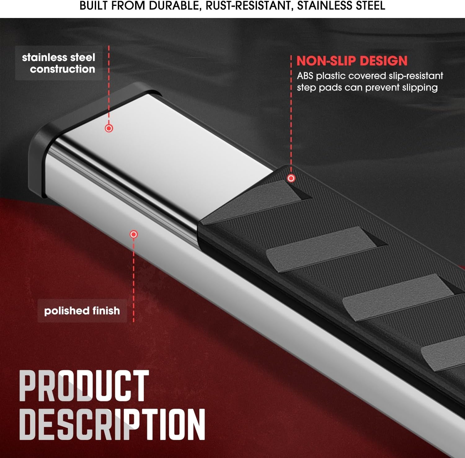 DNA Motoring 5" Running Boards Compatible with 07-18 Silverado 1500 Crew Cab, 07-19 Silverado Sierra 2500HD 3500HD Crew Cab, Stainless Steel Nerf Bars, STEPB-ZTL-8056
