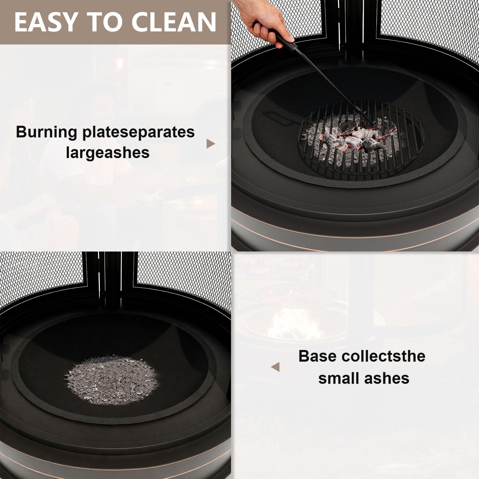 ALAULM Braciere in metallo con griglia, braciere 2 in 1 con griglia regolabile e porta zanzariera a rete, camino a 3 porte multi-accesso per patio, giardino e cortile