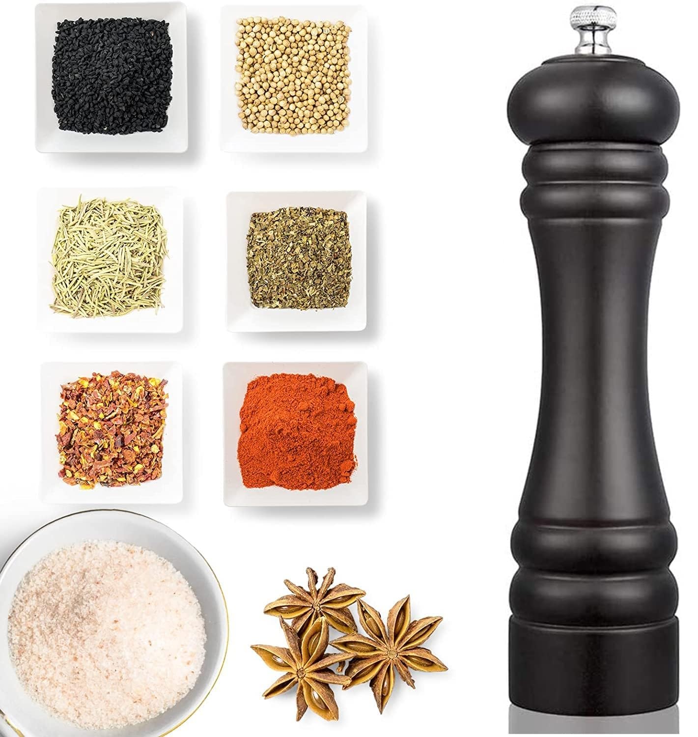 Wooden Salt & Pepper Grinder - Adjustable Coarseness -1