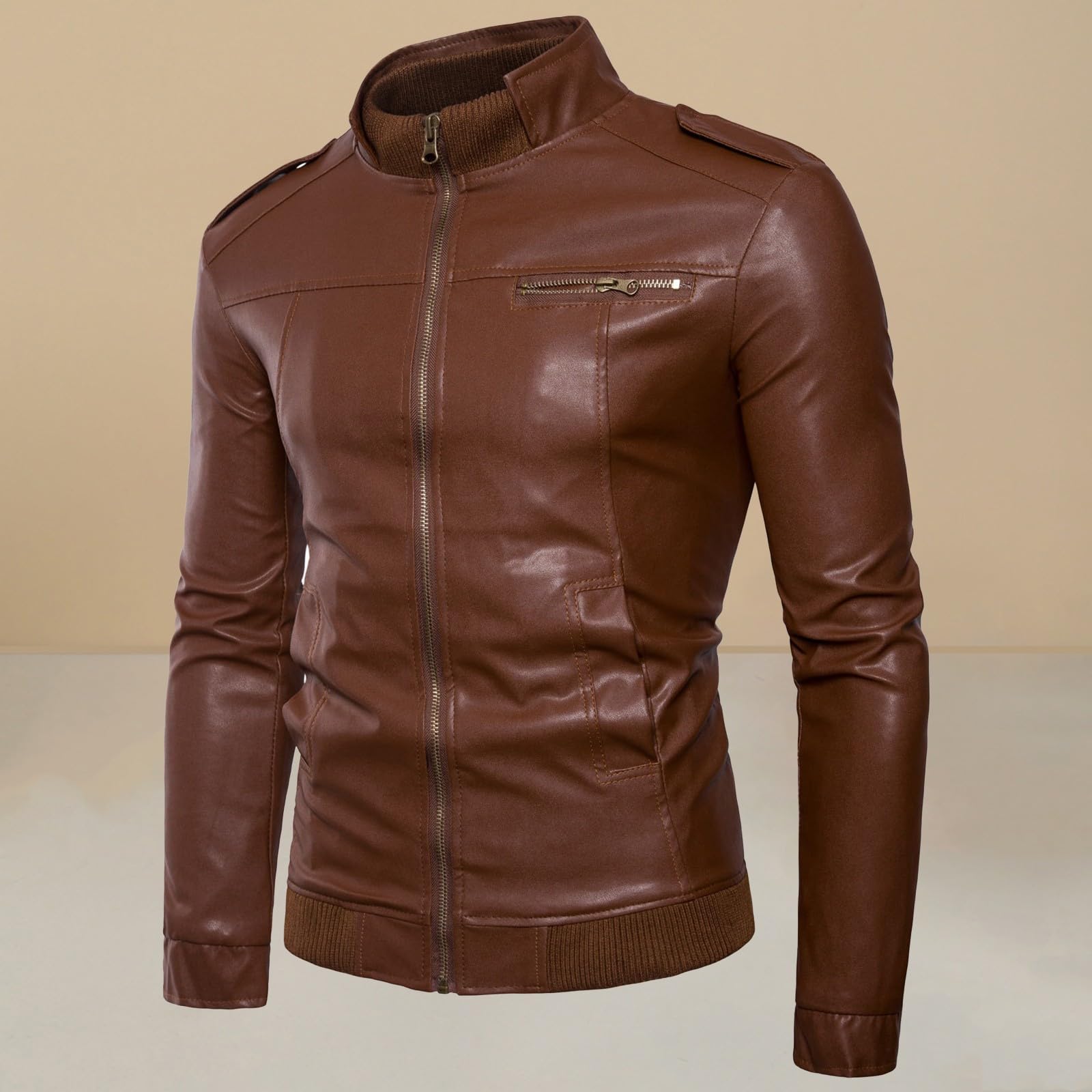 Giacca bomber da uomo in pelle sintetica, stile retrò, slim fit | Giacca da moto con cerniera multipla, tinta unita, stile punk, per il tempo libero, autunno e inverno, giacca da lavoro