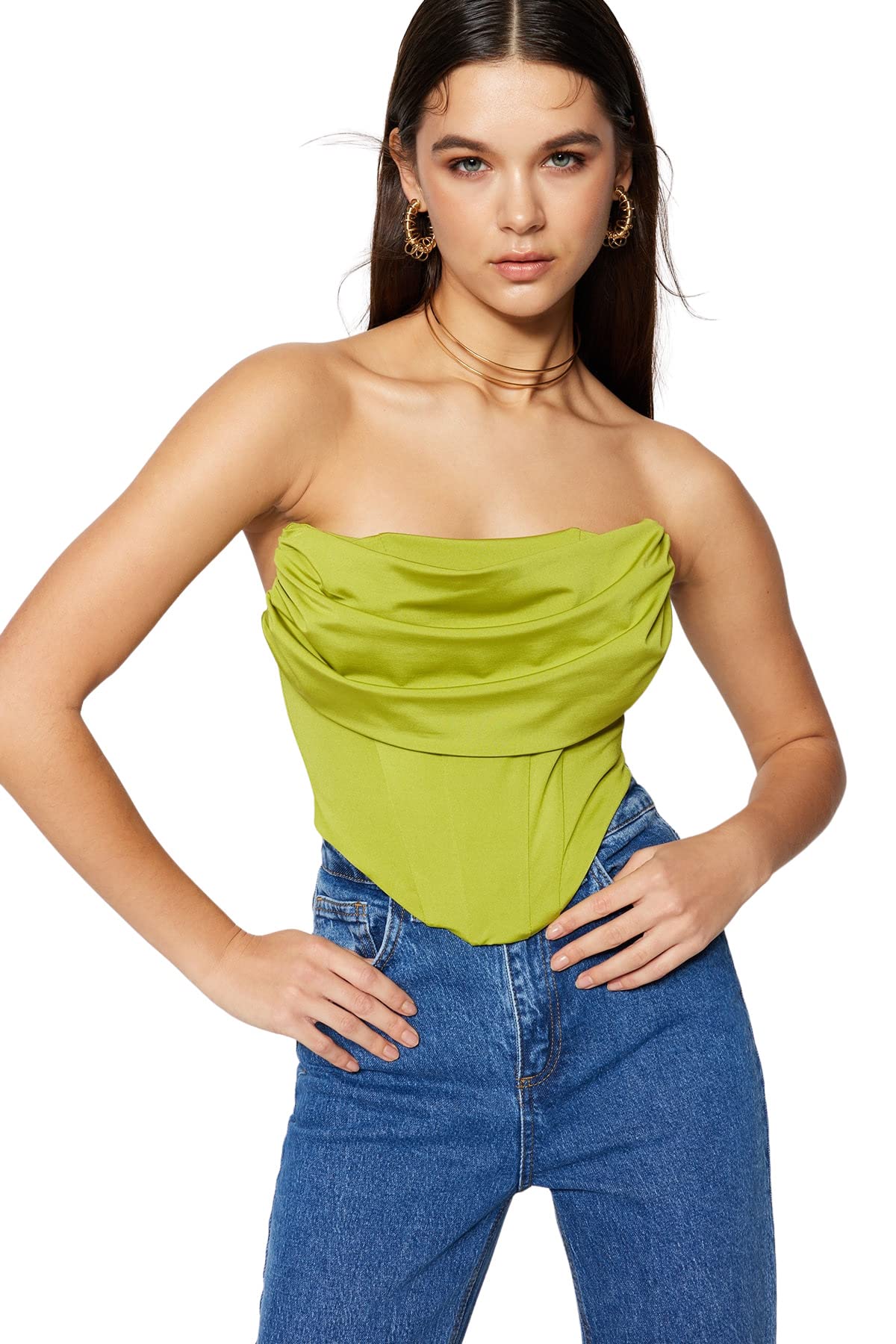 Trendyol Crop Top - Verde - Liso, Verde Claro, 40, Verde Claro, 40