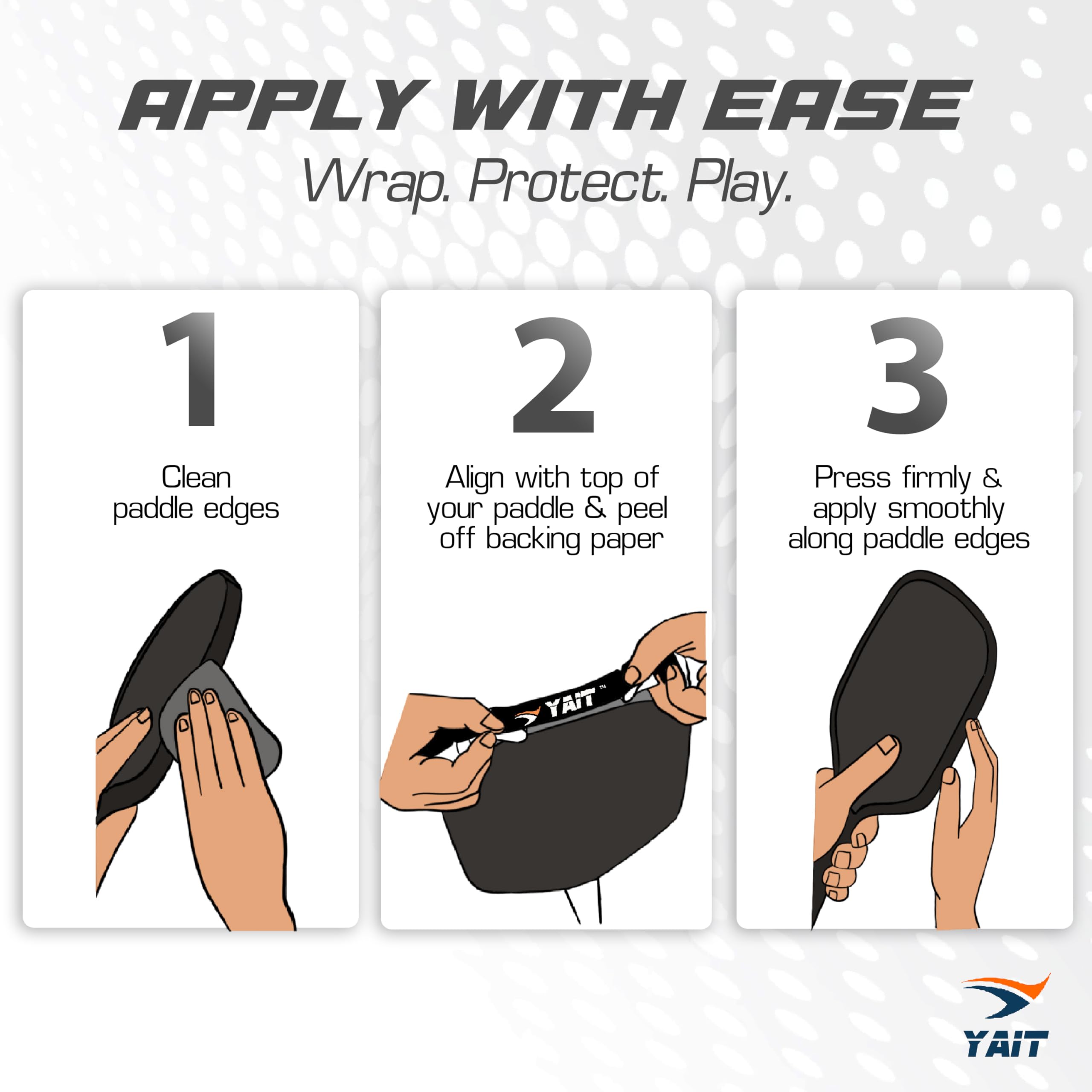 YAIT Pickleball Paddle Edge Guard Tape (Pack of 3) | Flexible Racket Edge Protection | V-Shaped Design for Perfect Fit | Perfect Fit on edges | Easy Peel-and-Press Application 2