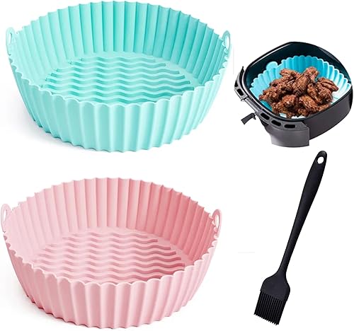 Paquete de 2 forros de silicona de 8.5 pulgadas para freidora de aire, cesta de silicona reutilizable resistente al calor, fácil limpieza, freidora