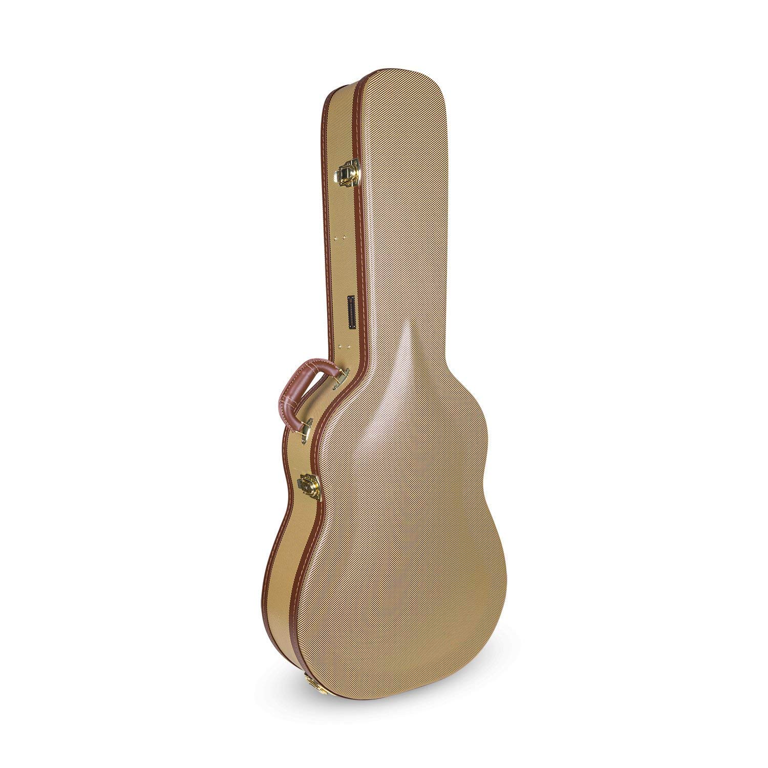 Hardshell Arch Top Wooden Case for 6 or 12 String Acoustic Dreadnought Guitars, Vintage Tweed
