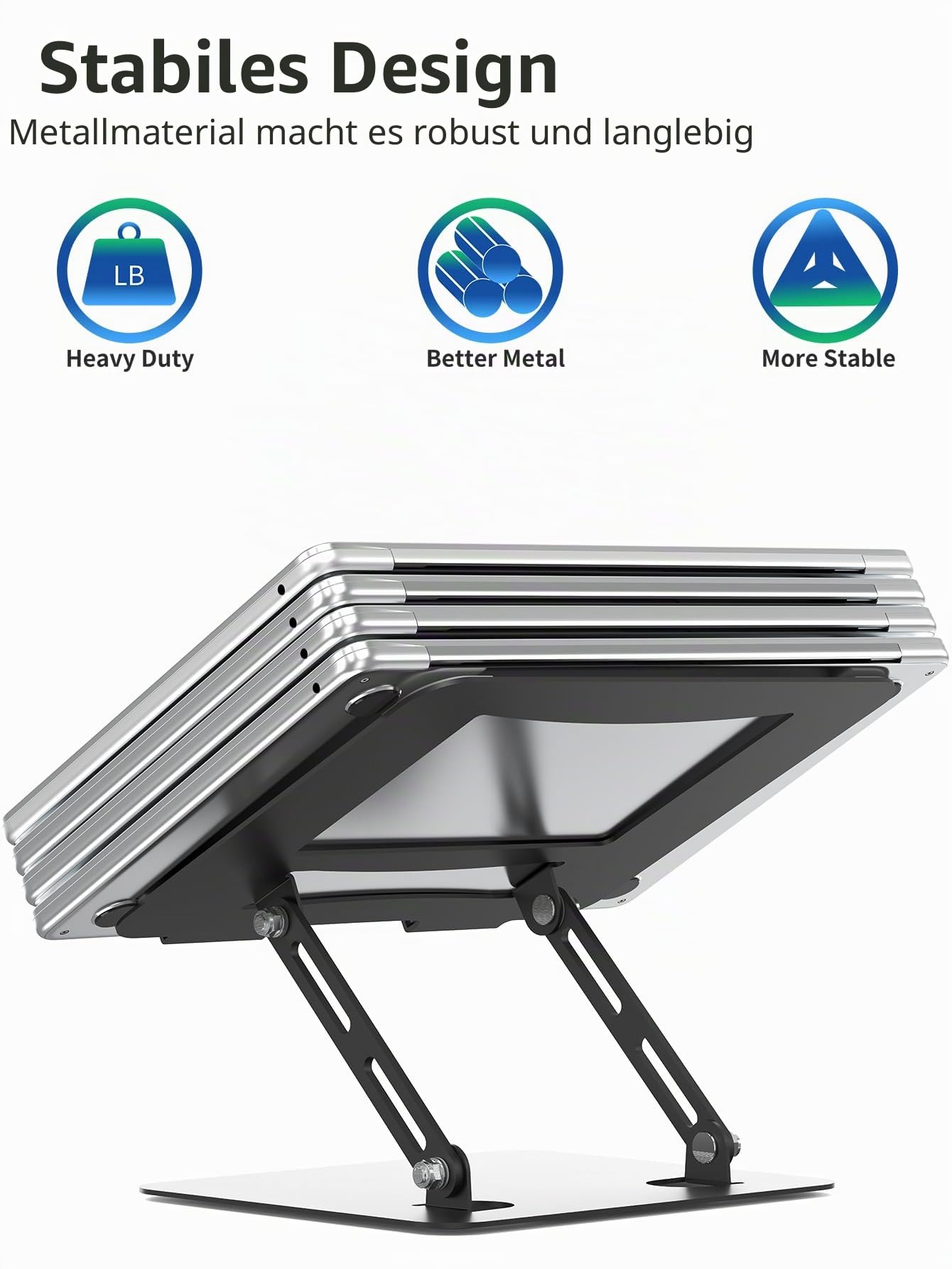 SOUNDANCE Laptop-Ständer für Schreibtisch mit Stabiler Schwerer Basis, verstellbare Höhe Multi-Winkel, ergonomischer Metall Riser, kompatibel mit 10 bis 15,6 Zoll Computer, schwarz