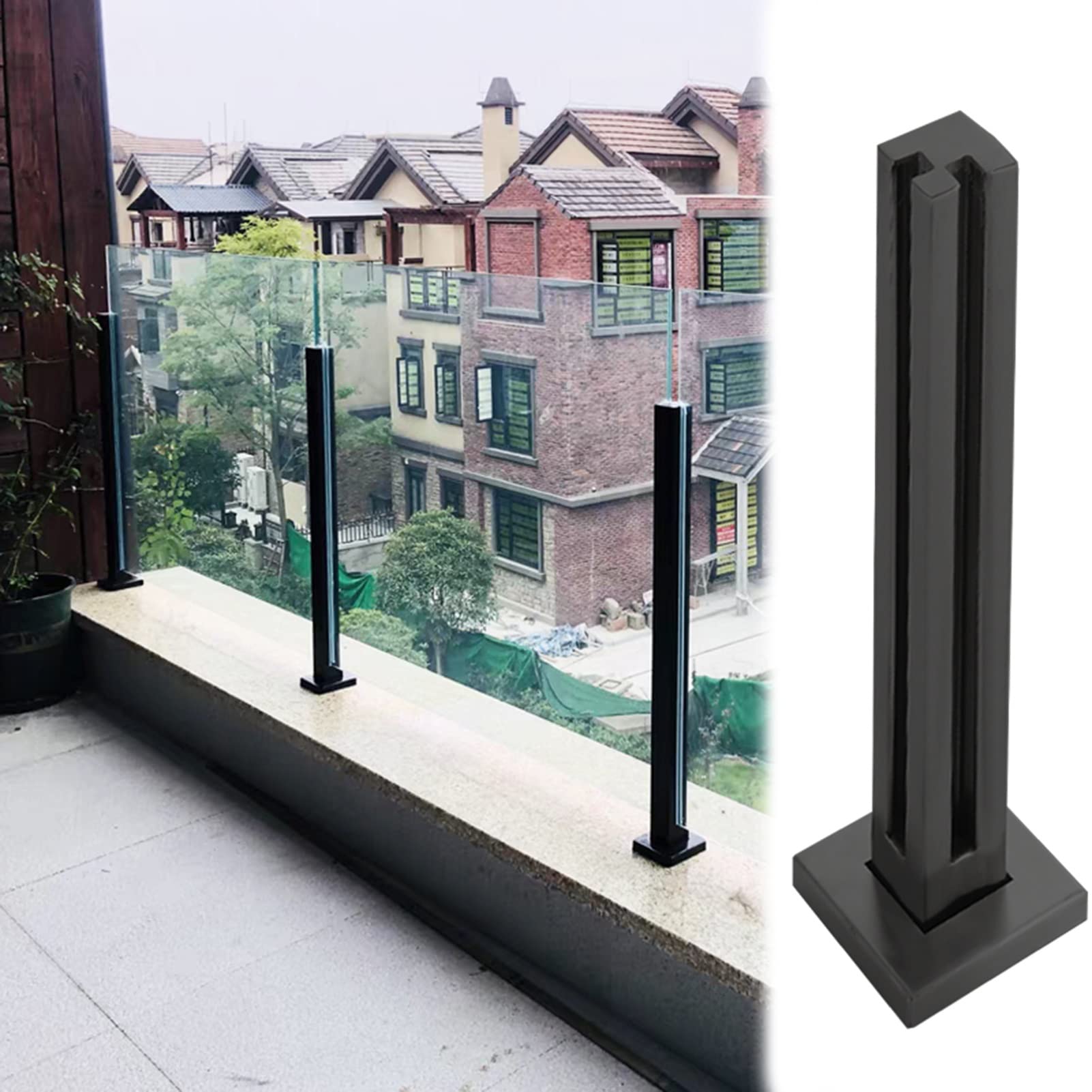 Système de balustrade en verre haut de gamme en acier robuste noir pour balcon chic