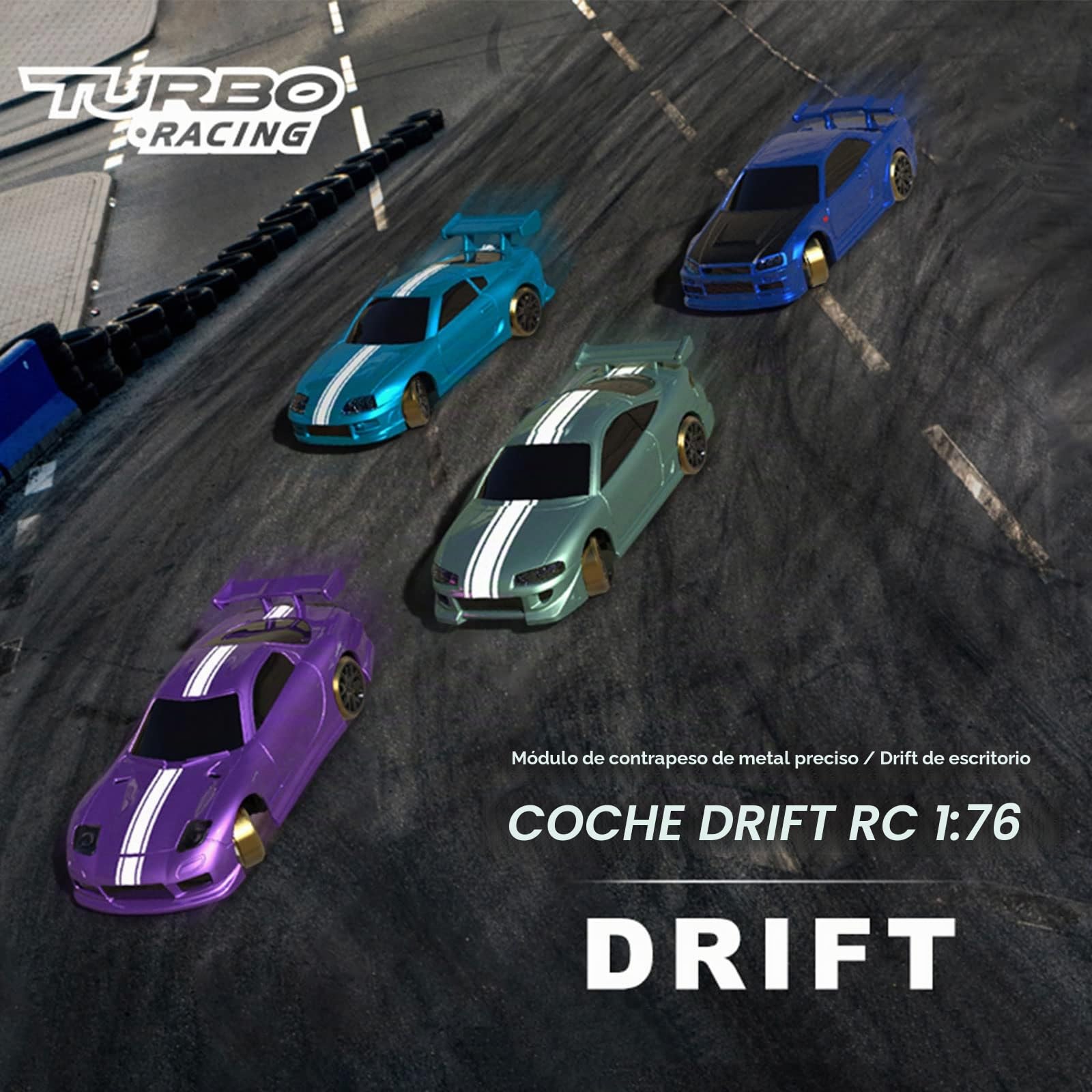 FLYCOLOR Turbo Racing C61 1:76 Escala Drift RC Coche con Gyro Mini Full proporcional RTR 2.4GHz Control Remoto con 2 Carcasas reemplazables (Morado)