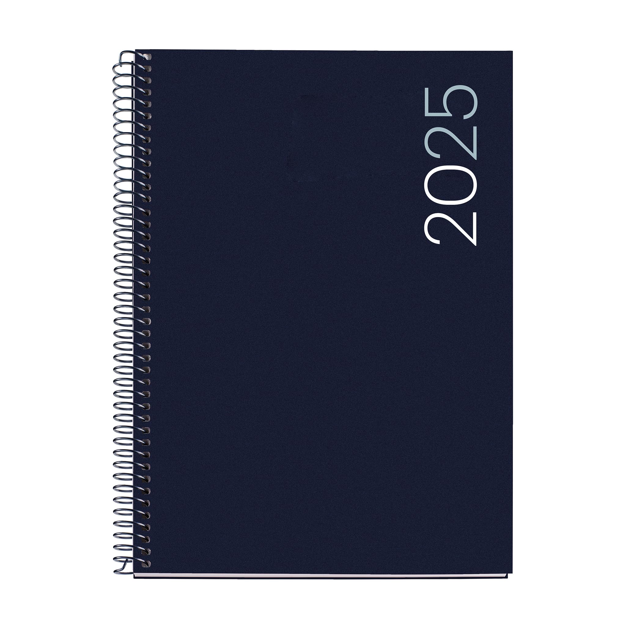 Miquelrius - Agenda 2025, Agenda anual 155x213 mm, Agenda día página, Cubierta flexible polipropileno, Espiral, Papel 80 g/m², Catalán, Inglés y Portugués, Color azul marino