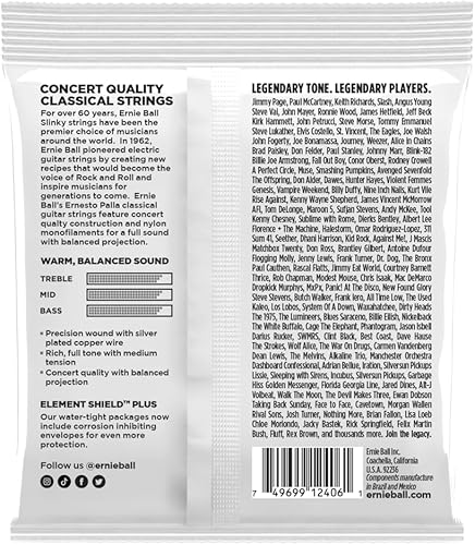 Miniatura 2 de Ernie Ball Ernesto Palla Cuerdas de guitarra clásica con atadura negra y plateada, calibre 28-42 (P02406)