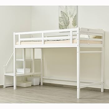Amazon｜木製 ロフトベッド シングル 階段付き 宮付き 天然木